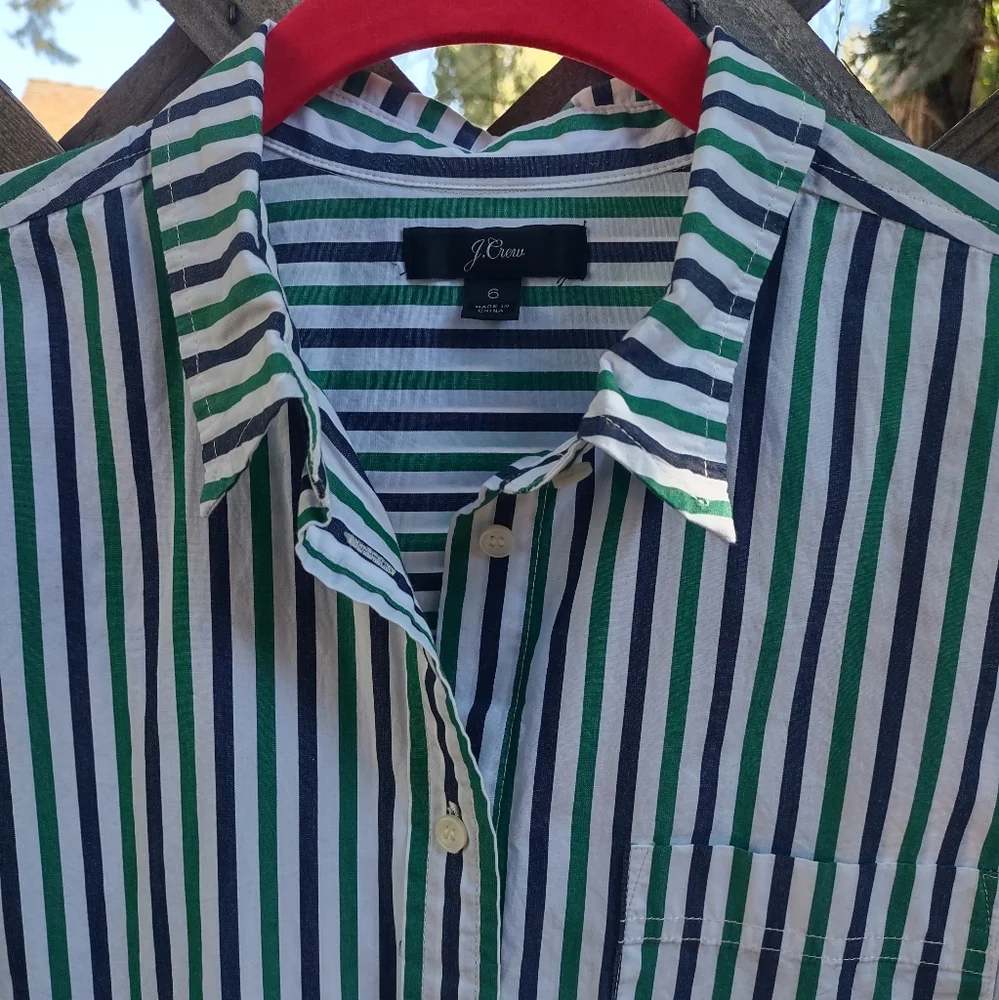 J Crew Green and White Striped Shirt - Picture 3 of 10